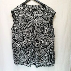 Talbots Black Ivory Mirror Image Paisley Damask Blouse Top 24W